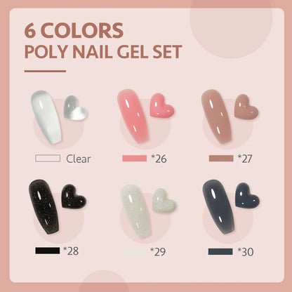 GAOY Poly Gel Nail Kit with U V Light Starter Kit, 6 Colors Nude Pink Black Builder Gel Nail Extension Kit for Beginners with Everything Nail Art DIY at Home Set C - WanderMart Co.