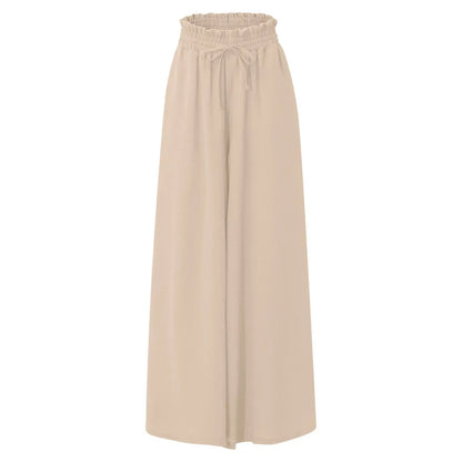 Women's Pants Solid Color Elastic High Waist Wide Leg Trousers - WanderMart Co.