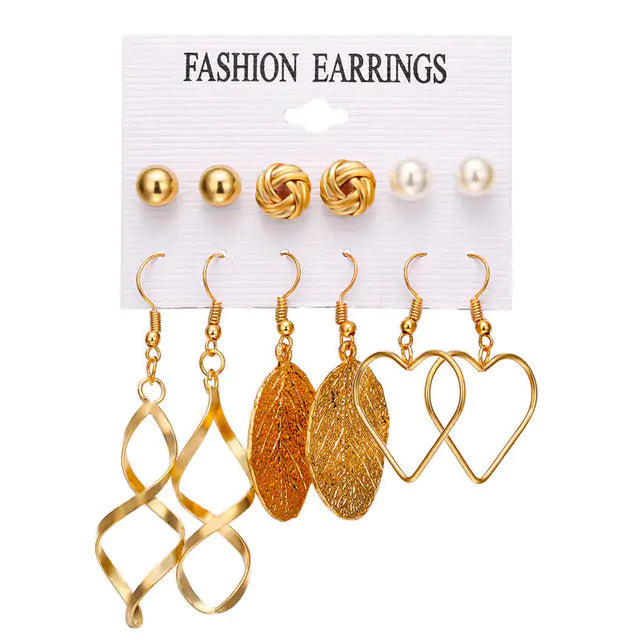 Gold Sequin Drop Earrings Set - WanderMart Co.