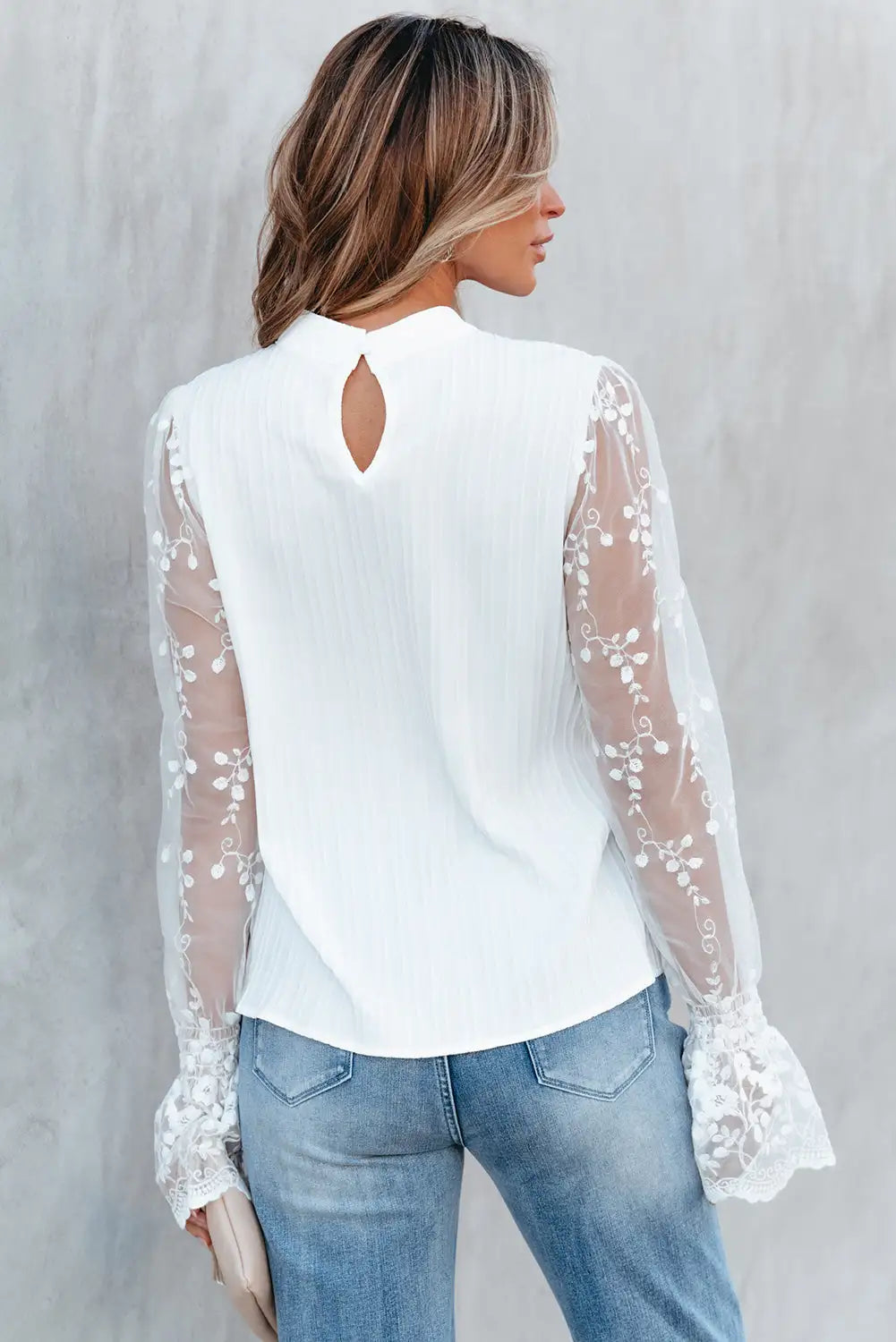 White Blouse with Contrast Lace - WanderMart Co.