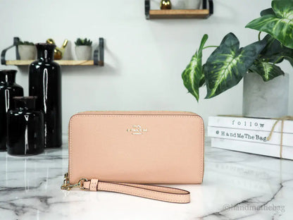 Coach Long Faded Blush Crossgrain Leather Zip Around Wallet - WanderMart Co.