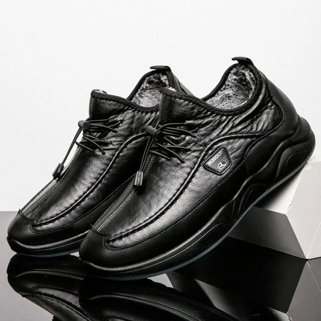 Black Lace-Up Breathable Leather Shoes - WanderMart Co.