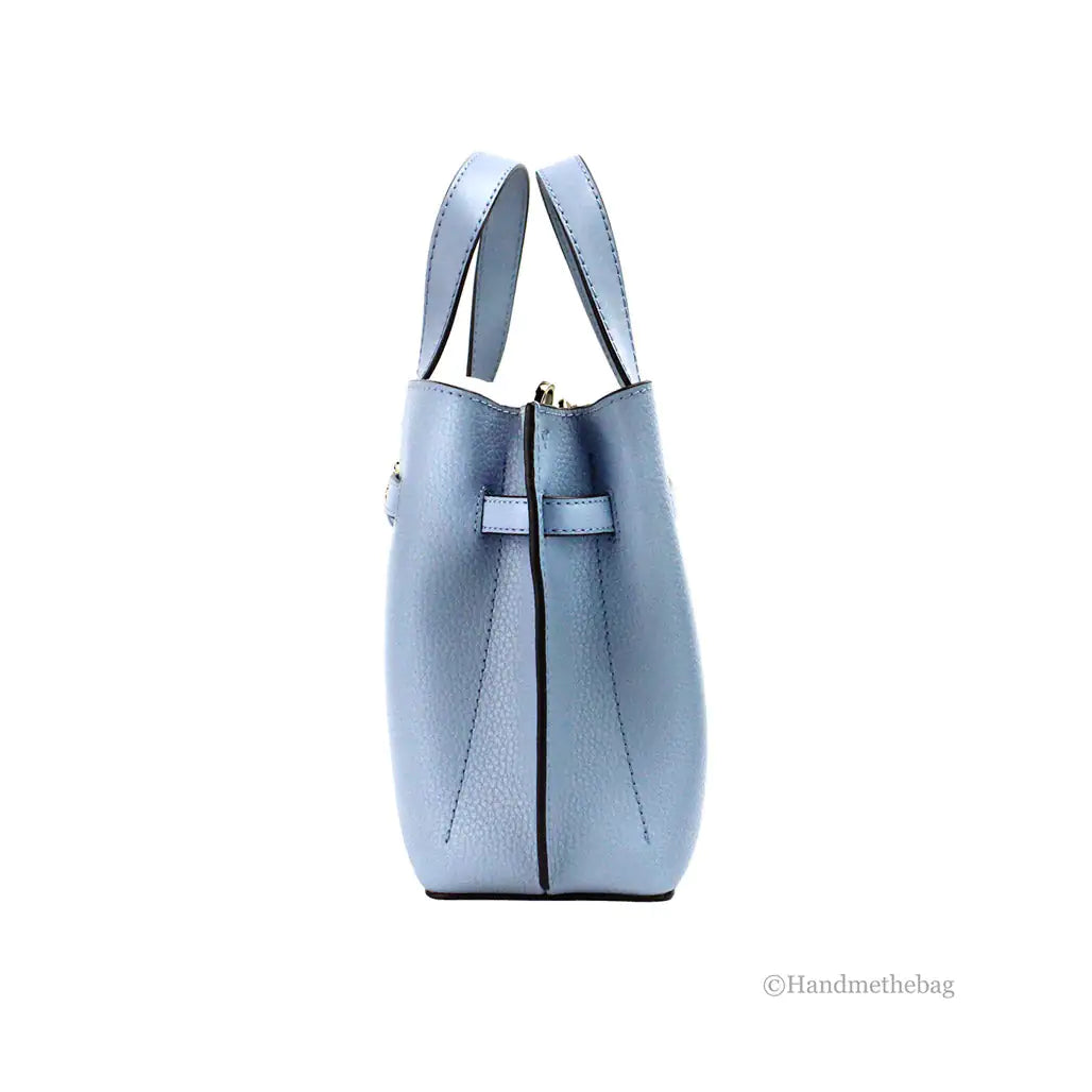 Michael Kors Emilia Small Pale Blue Leather Satchel Bag - WanderMart Co.