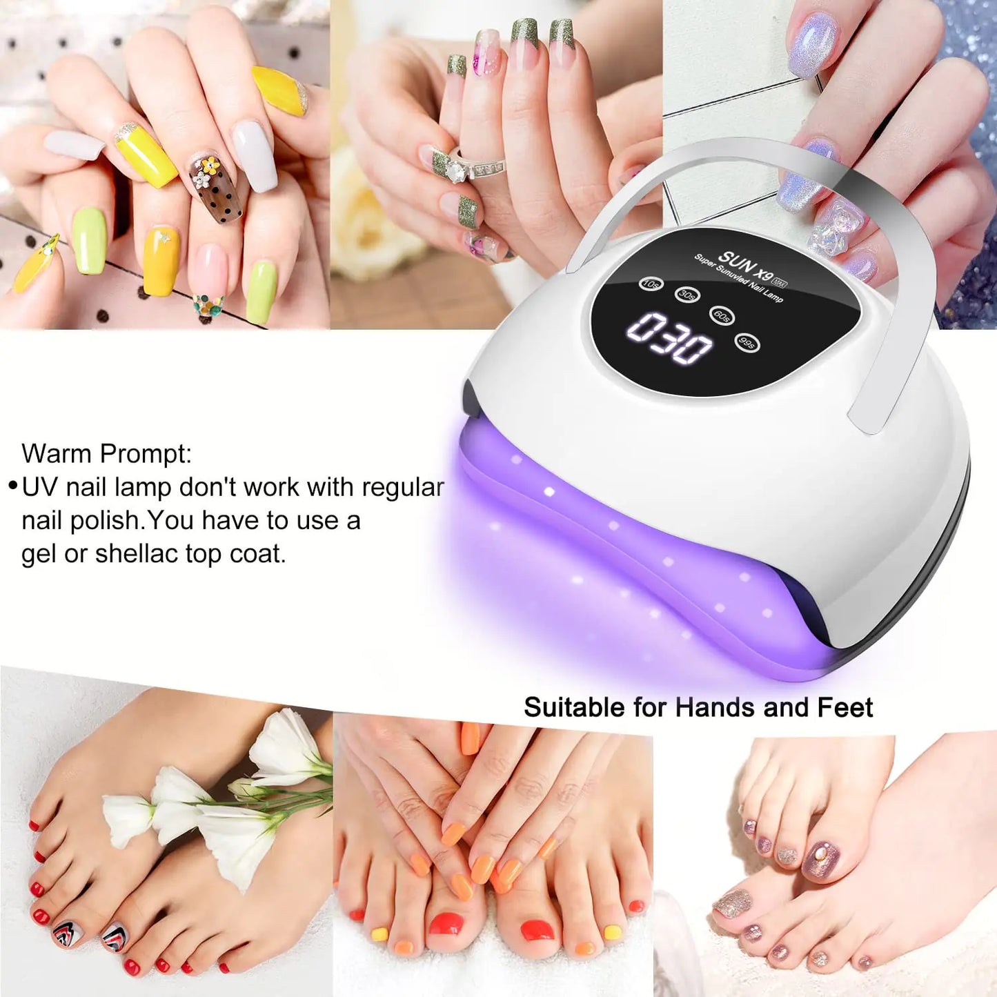 Wisdompark LED Nail Lamp 220W for Gel Nails Fast Curing Dryer with 57pcs Lamp Beads 4 Timers Professional UV Light for Home Salon Nail Art Tools White - WanderMart Co.