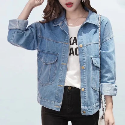 Women's Long Sleeve Denim Jacket - WanderMart Co.