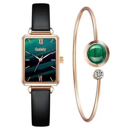 Rectangular Wristwatch and Classic Bracelet - WanderMart Co.