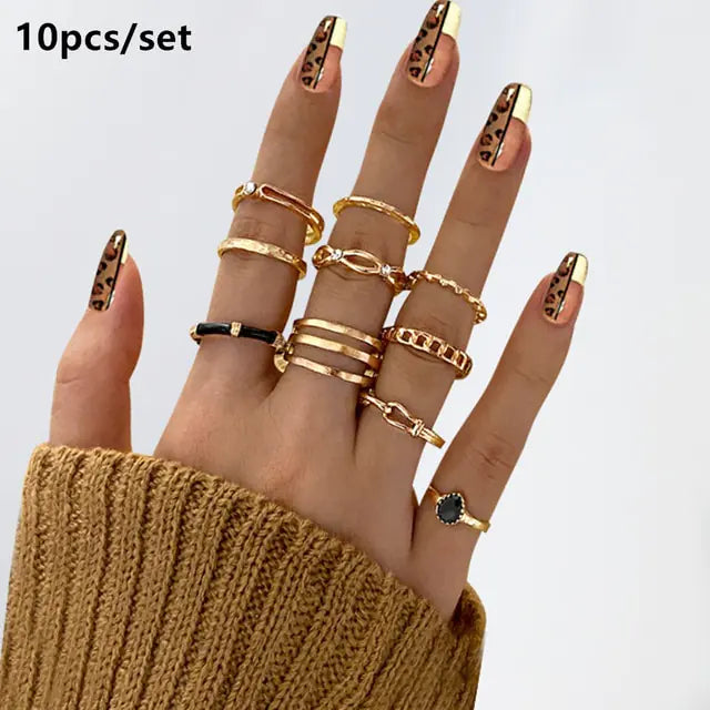 Gold Geometric Ring Set - WanderMart Co.