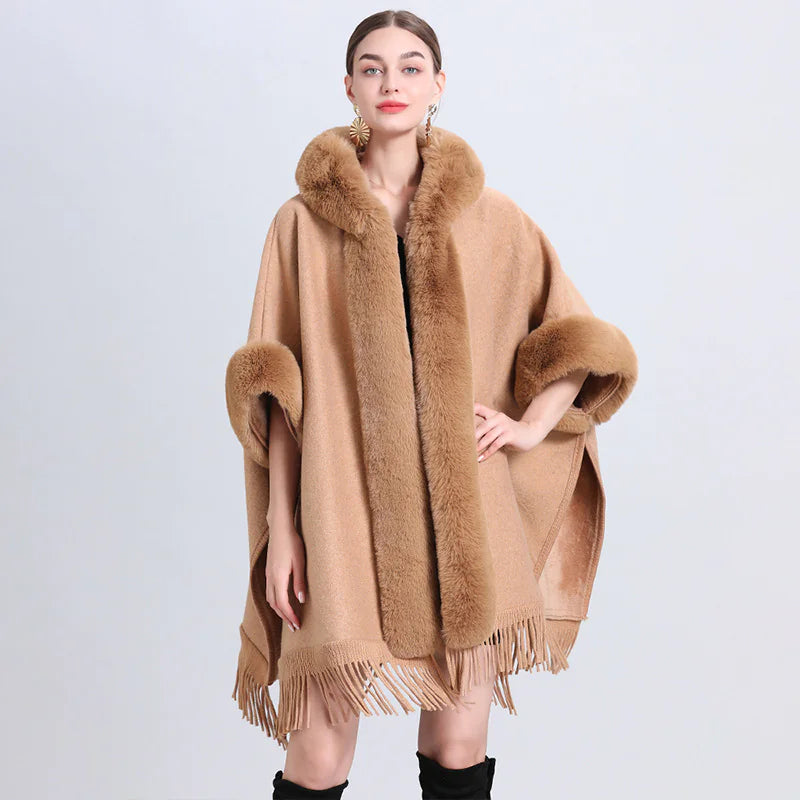 Chic Cashmere-Trimmed Plaid Inverness with Luxe Fur Collar - WanderMart Co.