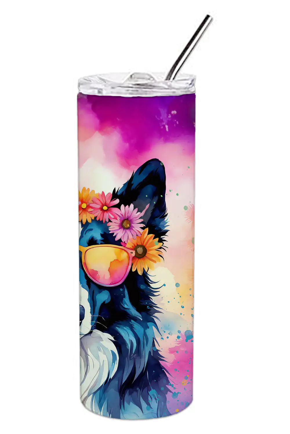 Border Collie Hippie Dawg Stainless Steel Skinny Tumbler - WanderMart Co.