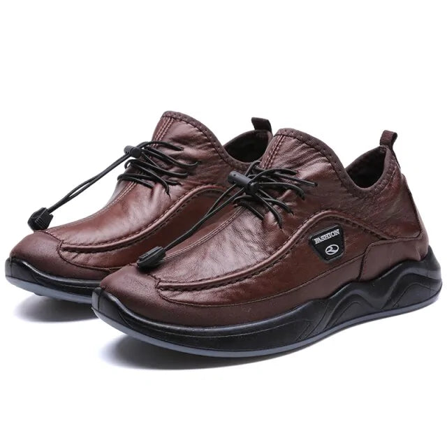 Black Lace-Up Breathable Leather Shoes - WanderMart Co.