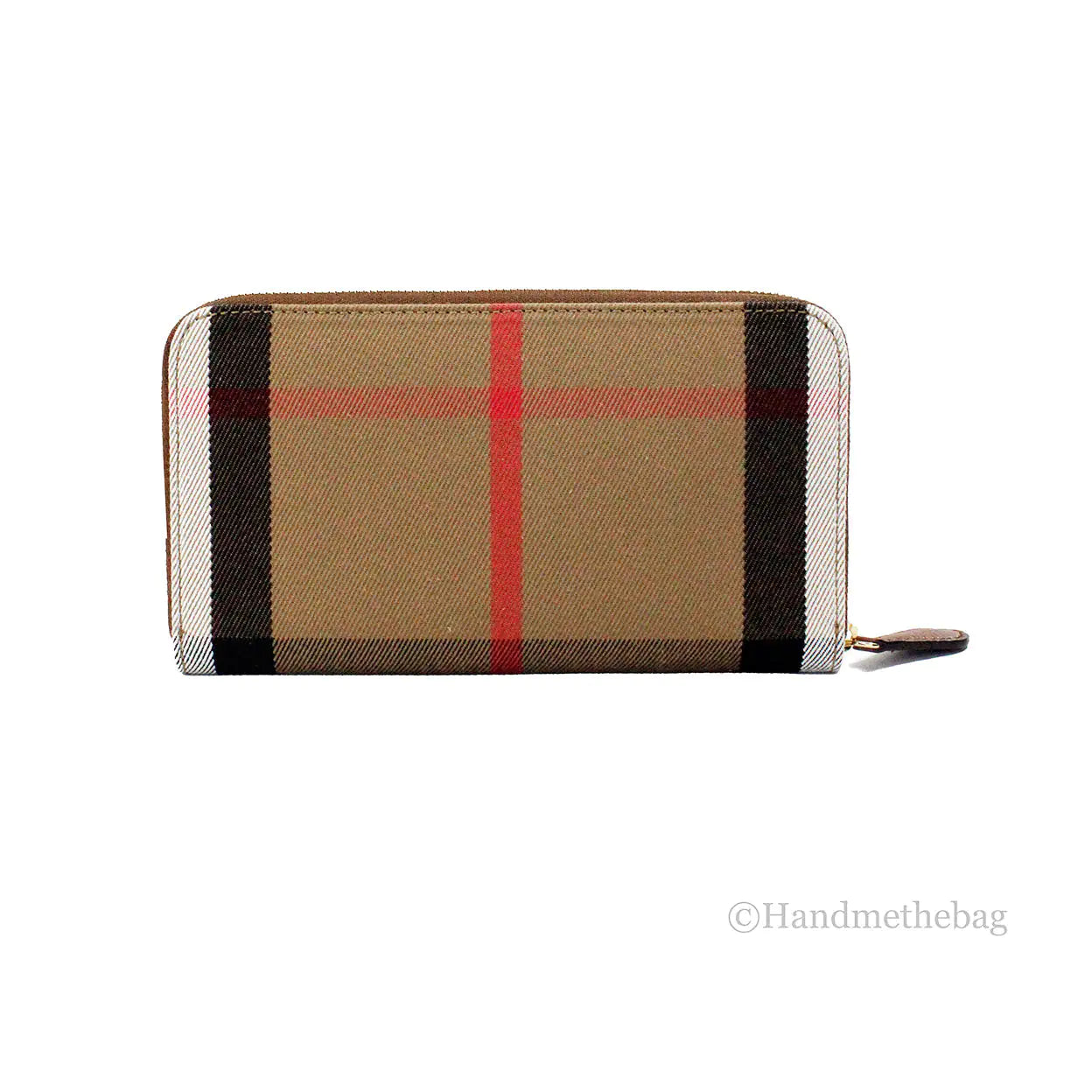 Burberry Elmore Tan Grainy Leather House Check Canvas Wallet - WanderMart Co.