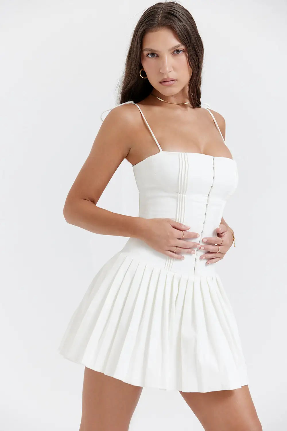 White Pleated Dress - WanderMart Co.