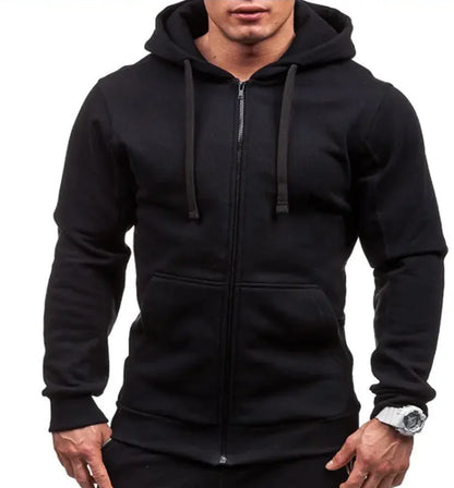 Sweatshirt Men's Zipper Hooded Jacket Men's European And American Hooded Solid Color Cardigan - WanderMart Co.