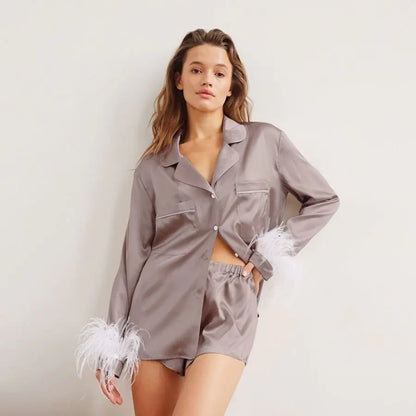 Colette Feather Pajama Shorts Set - WanderMart Co.