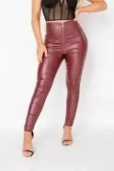 Rust Faux Leather Skinny Trousers - WanderMart Co.