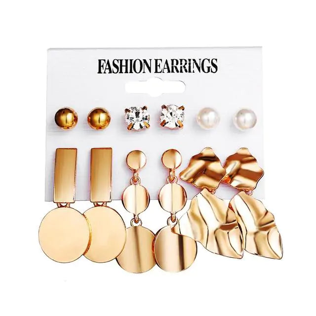 Gold Sequin Drop Earrings Set - WanderMart Co.