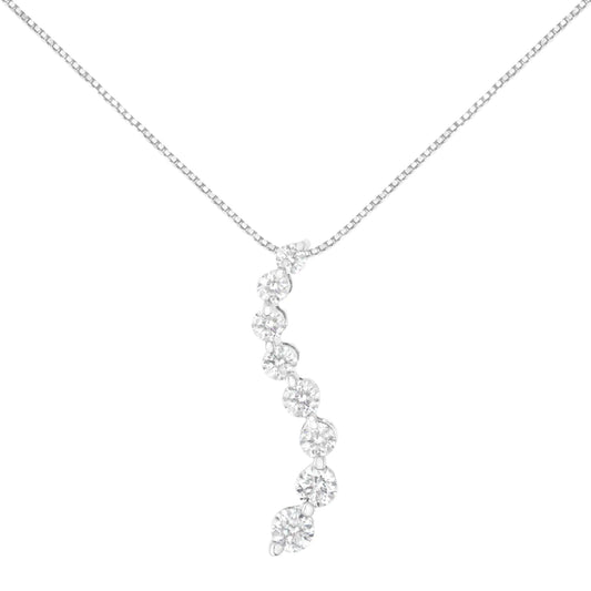 AGS Certified 14k White Gold 3.0 Cttw Baguette and Brilliant Round-Cut Diamond Journey 18" Pendant Necklace (K-L Color, I1-I2 Clarity) - WanderMart Co.