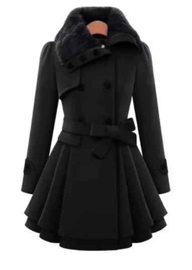 Women's Slim Double-Breasted Wool Coat – Mid-Length & Padded - WanderMart Co.