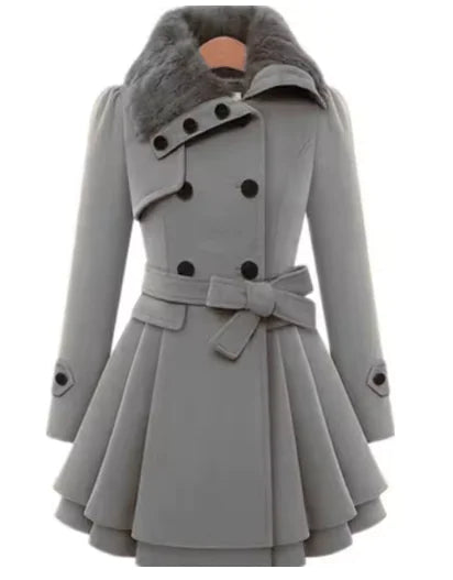 Women's Slim Double-Breasted Wool Coat – Mid-Length & Padded - WanderMart Co.