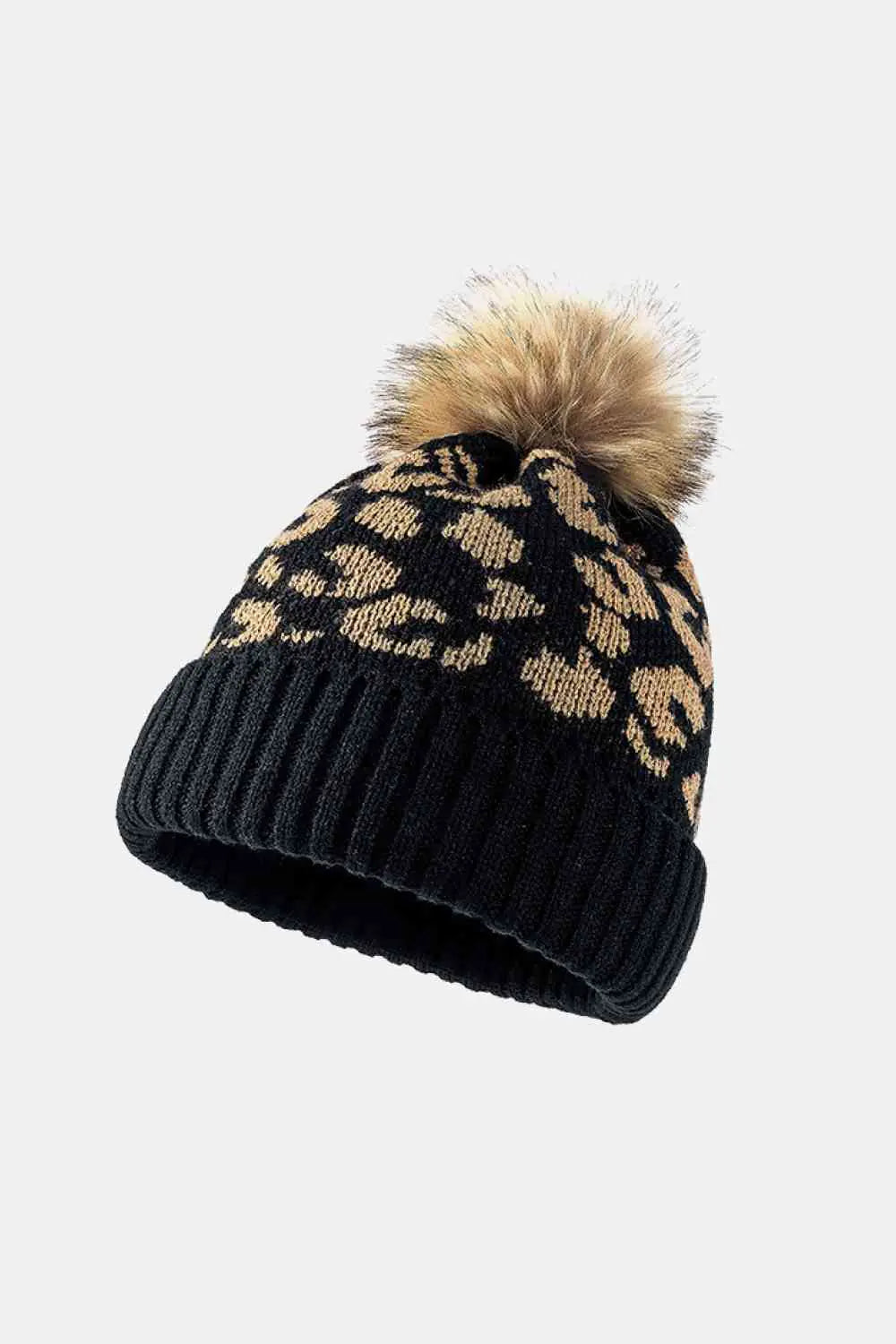 Leopard Pom-Pom Cuffed Beanie - WanderMart Co.