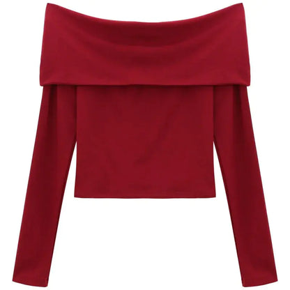 Women Slash Neck Slim Long Sleeve - WanderMart Co.