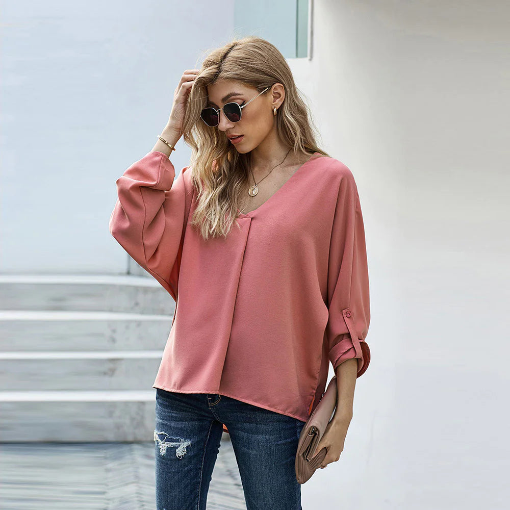 Solid Color Loose Pullover Shirt - WanderMart Co.