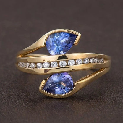 Personality Trendy Gold Filling Blue Stone Ring - WanderMart Co.