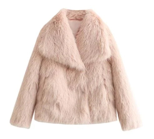 Women's Faux Fox Fur Coat: Luxe Furry Jacket for Autumn and Winter - WanderMart Co.