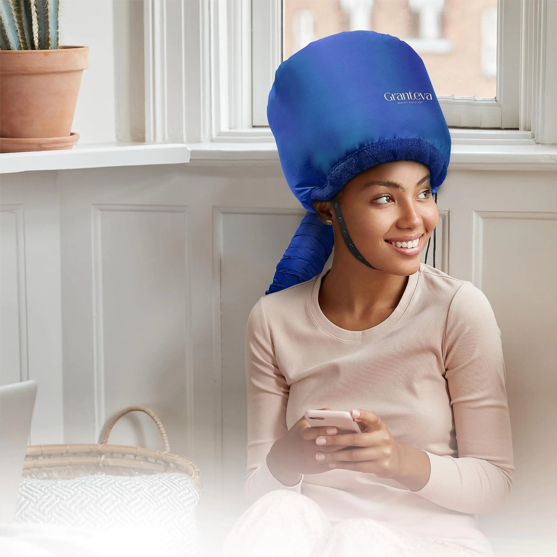 Hair Dryer Bonnet w/A Headband Integrated That Reduces Heat Around Ears & Neck - Blow Dryer Attachment for Hair Dryer, Speeds Up Drying Time Blue - WanderMart Co.