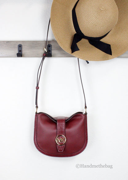 Michael Kors Gabby Dark Cherry Foldover Hobo Crossbody Bag - WanderMart Co.