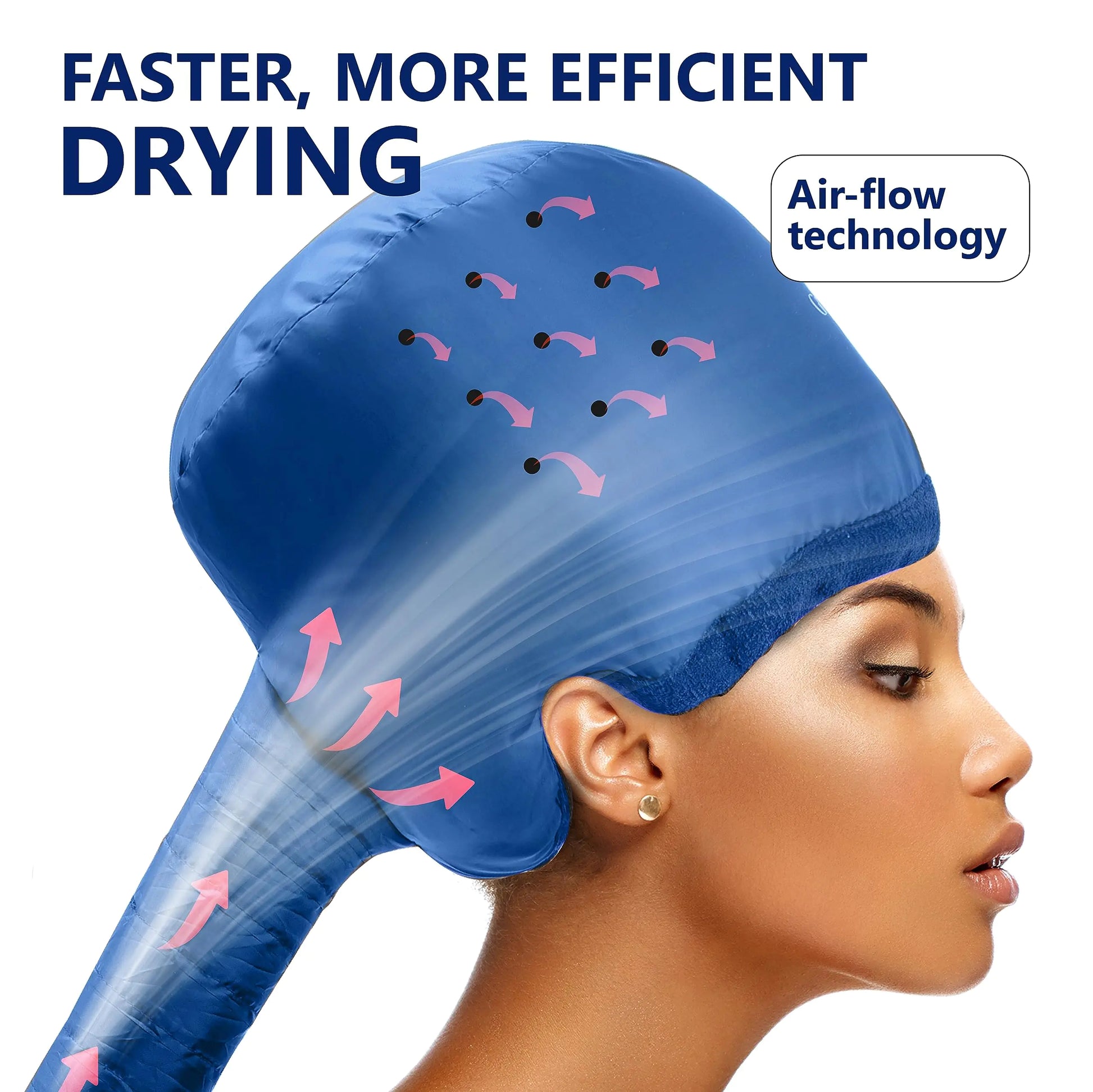 Hair Dryer Bonnet w/A Headband Integrated That Reduces Heat Around Ears & Neck - Blow Dryer Attachment for Hair Dryer, Speeds Up Drying Time Blue - WanderMart Co.