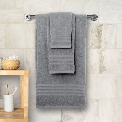 12 Pcs Bath Towel Set for Bathroom Wealuxe Collection 100% Cotton Light Gray - WanderMart Co.