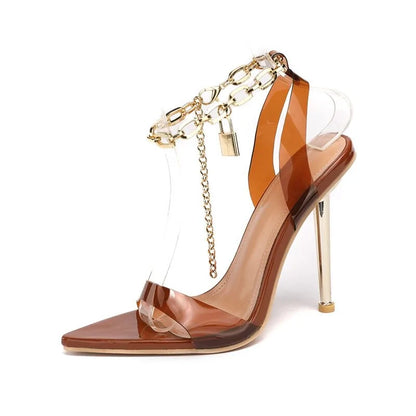 Chain Ankle Strap Peep Toe High Heels - WanderMart Co.