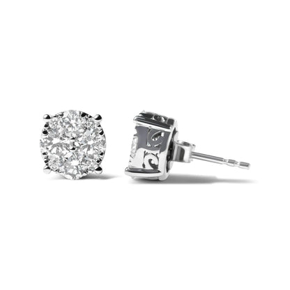 14K White Gold 2.00 Cttw Lab Grown Diamond Cluster Stud Earrings (G-H Color, VS1-VS2 Clarity) - WanderMart Co.