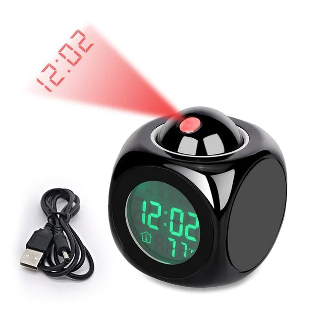 LED Projection Alarm Clock Digital LCD Display Voice Talking Weather Snooze USB - WanderMart Co.