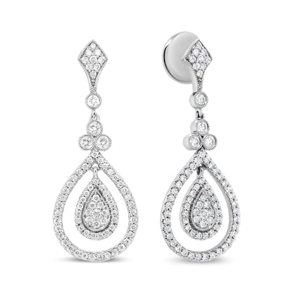 18K White Gold 1 1/4 Cttw Round Diamond Openwork Teardrop-Shaped Dangle Earrings (F-G Color, VS1-VS2 Clarity) - WanderMart Co.