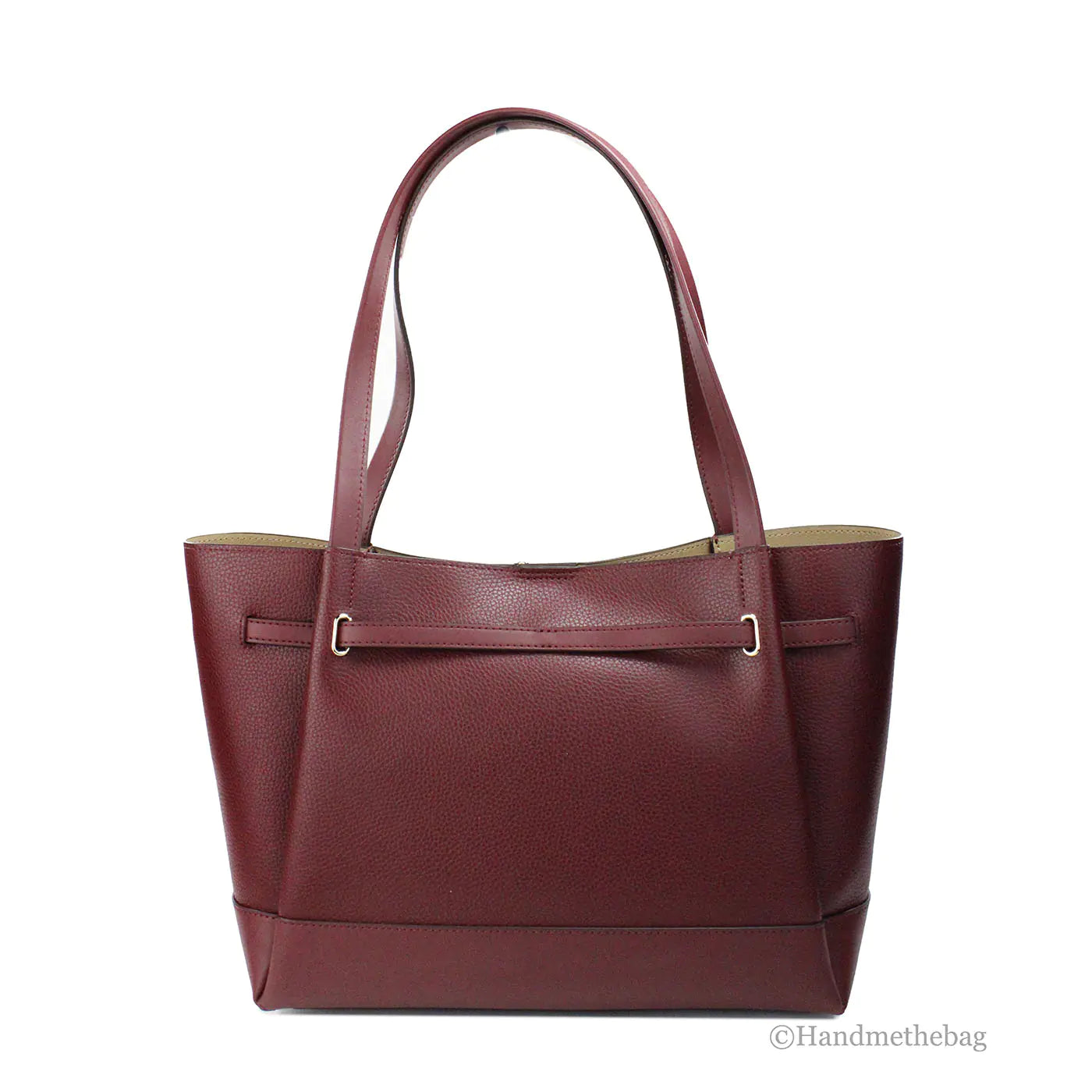 Michael Kors Reed Large Dark Cherry Leather Belted Tote - WanderMart Co.