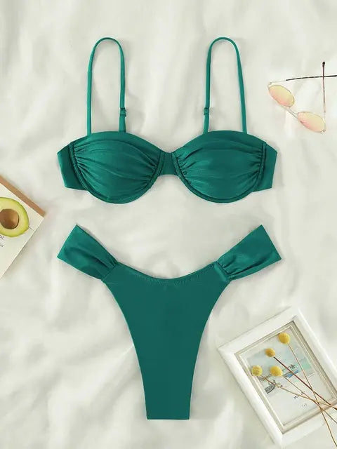 Solid Color Push-Up Micro Bikini Set - WanderMart Co.