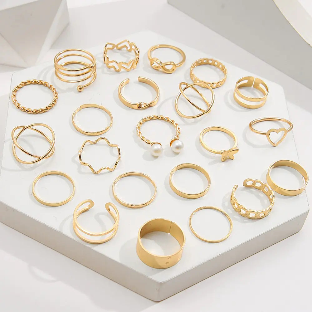 Gold Geometric Ring Set - WanderMart Co.