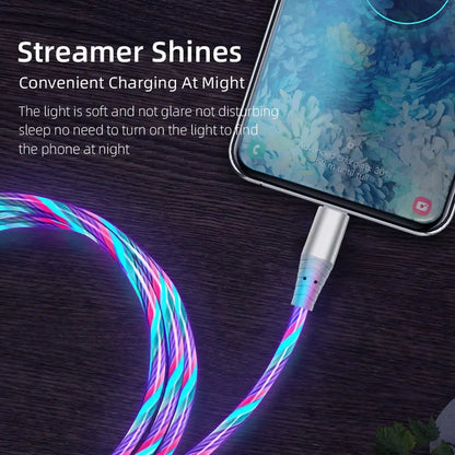 3A Glowing Cable Micro USB Type C Cable Fast Charging For iPhone LED light phone Chargers - WanderMart Co.