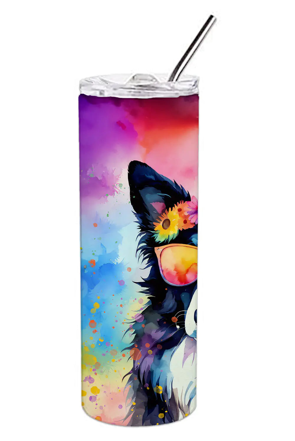 Border Collie Hippie Dawg Stainless Steel Skinny Tumbler - WanderMart Co.