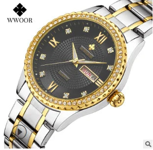 WWOOR Diamond Women's Fashion Dress Gold Quartz Watch - WanderMart Co.