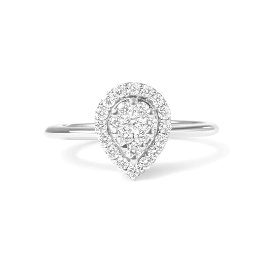 10K White Gold 3/8 Cttw Round-Cut Lab Grown Diamond Cluster Pear Promise Ring (G-H Color, VS2-SI1 Clarity) - WanderMart Co.