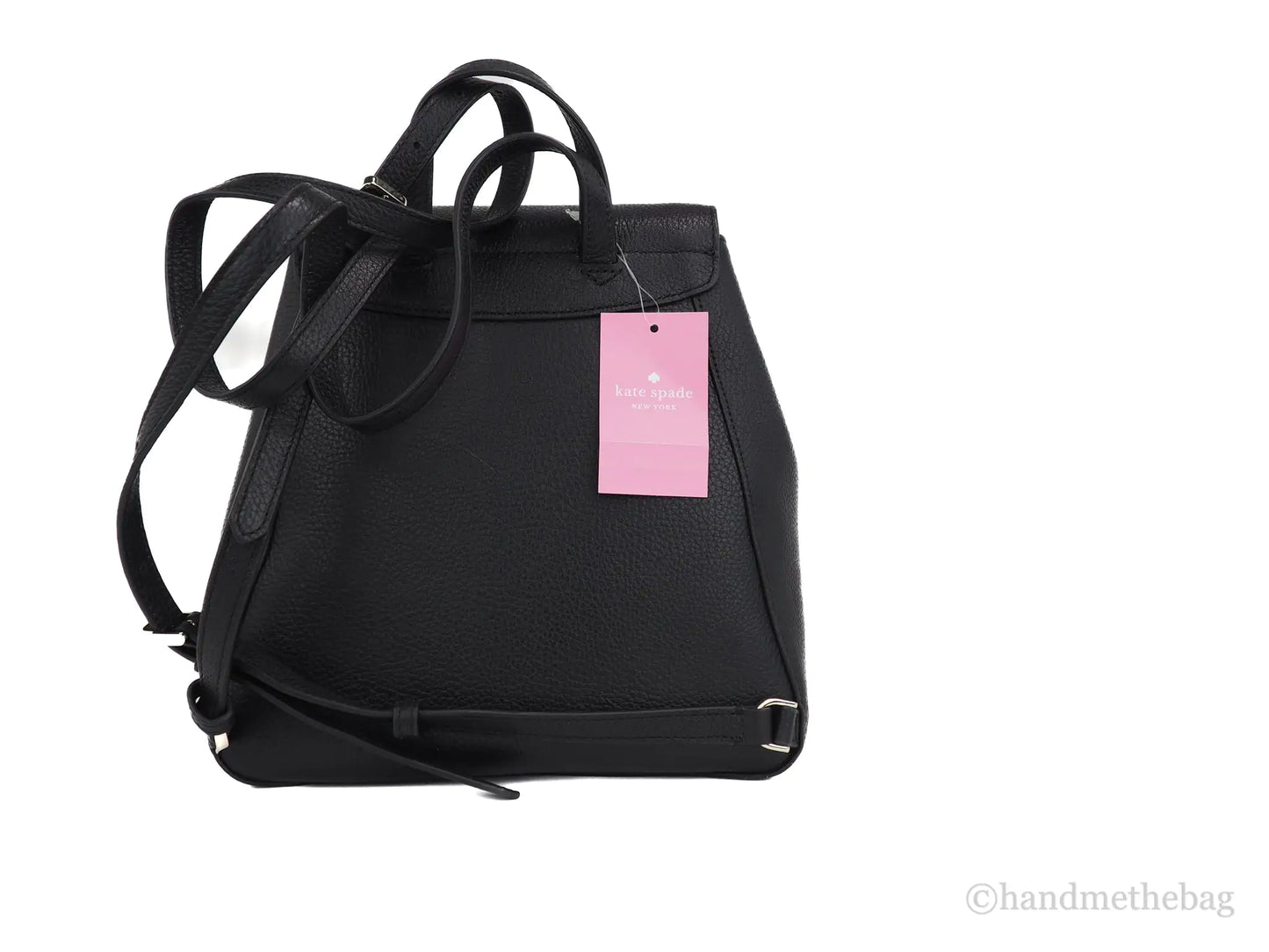 Kate Spade Leila Black Pebbled Leather Medium Flap Shoulder Backpack Book Bag - WanderMart Co.