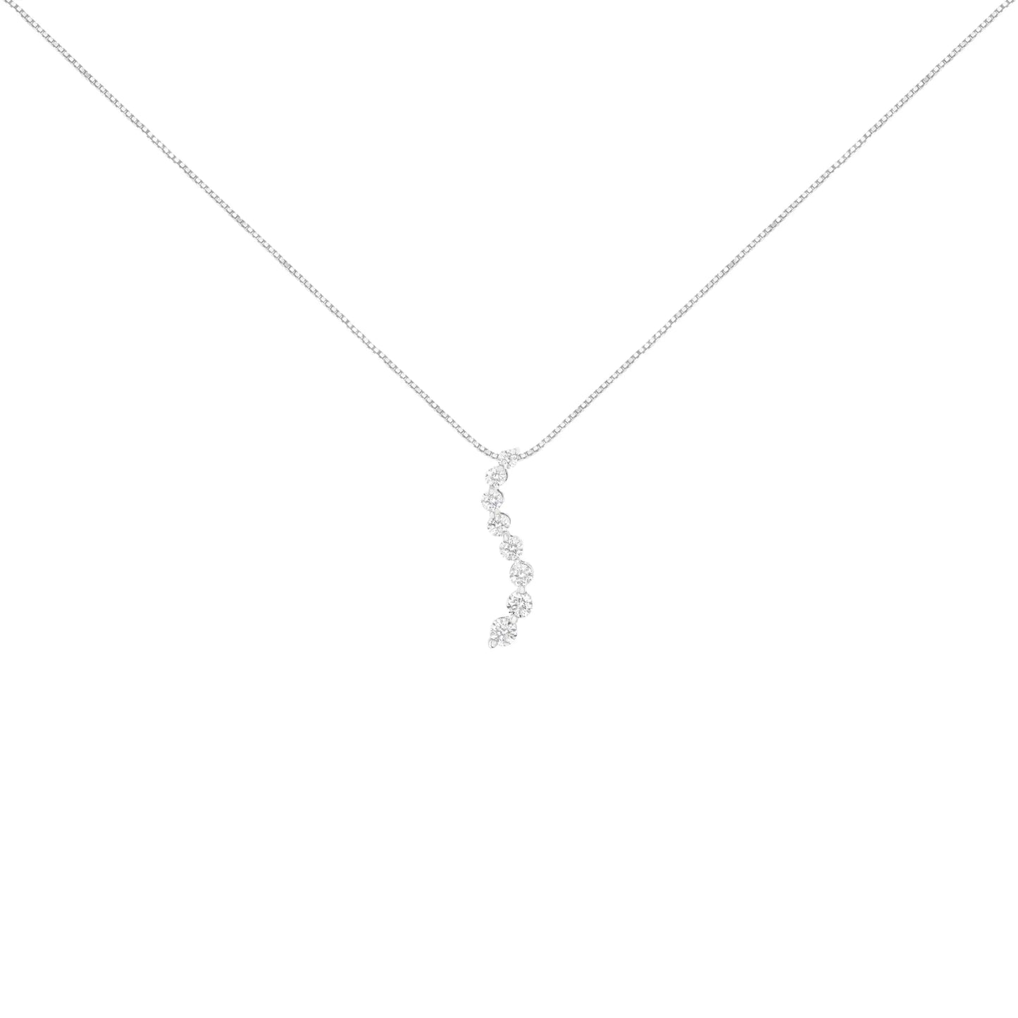 AGS Certified 14k White Gold 3.0 Cttw Baguette and Brilliant Round-Cut Diamond Journey 18" Pendant Necklace (K-L Color, I1-I2 Clarity) - WanderMart Co.