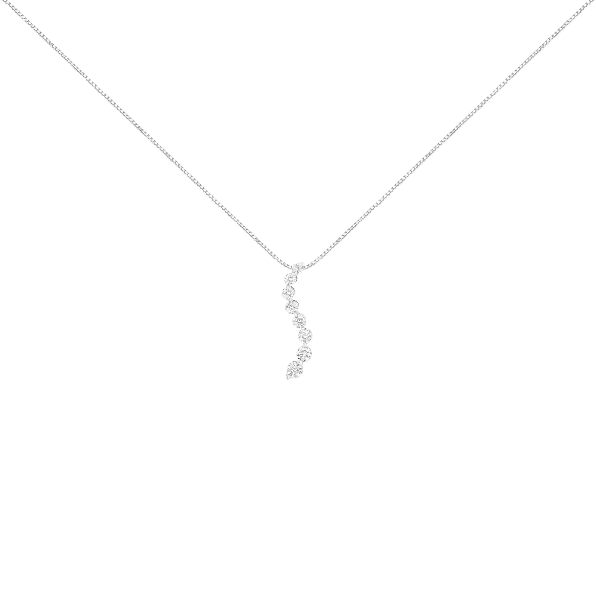 AGS Certified 14k White Gold 3.0 Cttw Baguette and Brilliant Round-Cut Diamond Journey 18" Pendant Necklace (K-L Color, I1-I2 Clarity) - WanderMart Co.