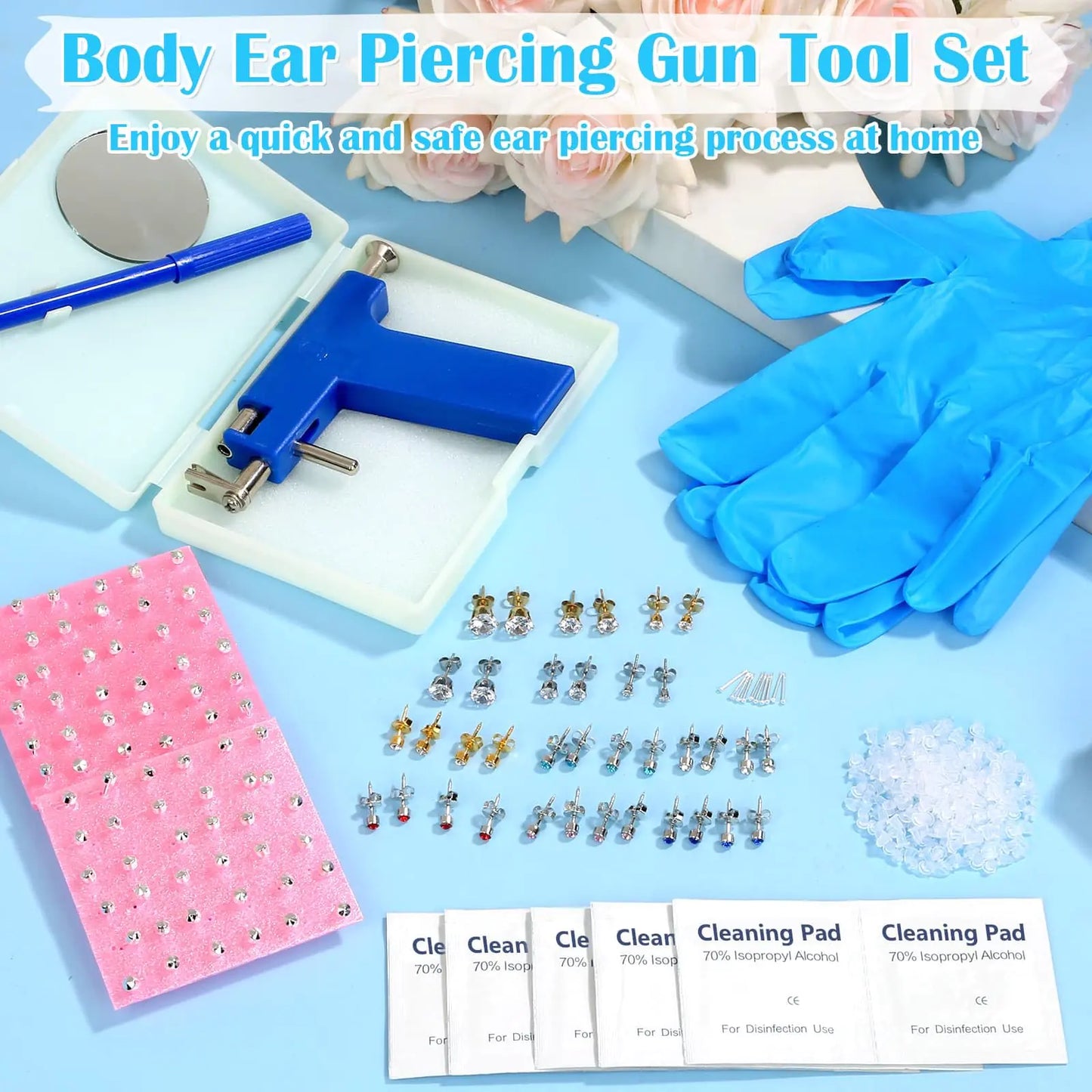 Ear Piercing Gun with Piercing Tools Kit, Professional Ear Nose Piercing Gun Machine Set for Salon At Home Piercing Blue Gun with Ear Studs - WanderMart Co.