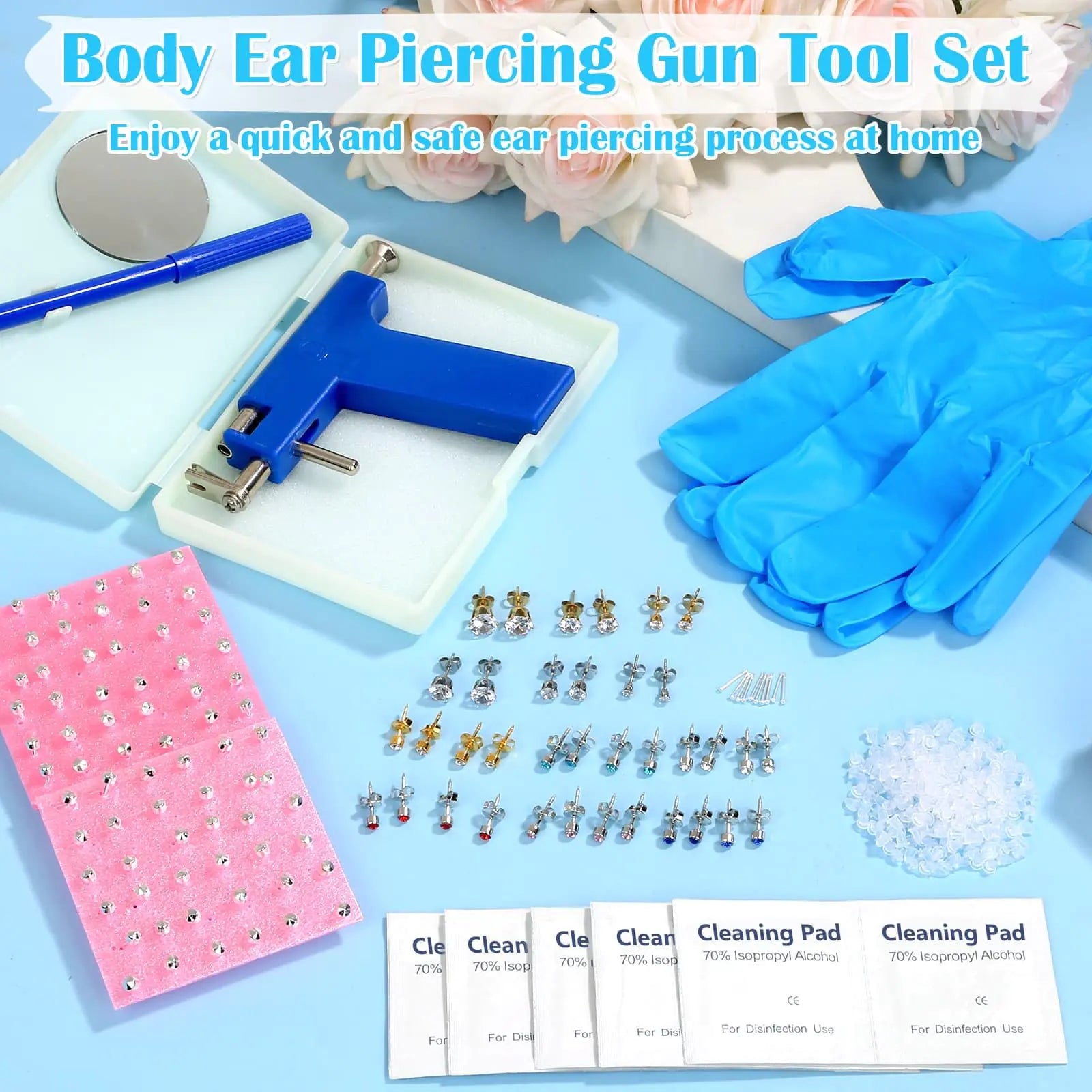 Ear Piercing Gun with Piercing Tools Kit, Professional Ear Nose Piercing Gun Machine Set for Salon At Home Piercing Blue Gun with Ear Studs - WanderMart Co.