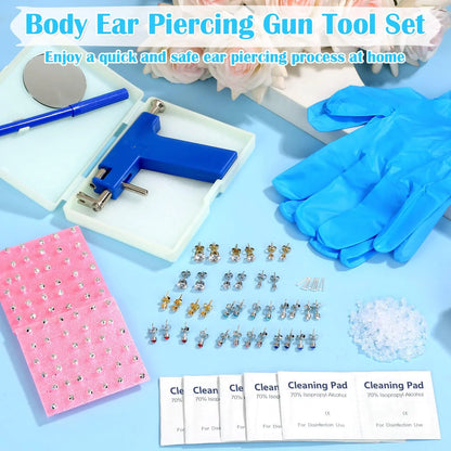 Ear Piercing Gun with Piercing Tools Kit, Professional Ear Nose Piercing Gun Machine Set for Salon At Home Piercing Blue Gun with Ear Studs - WanderMart Co.