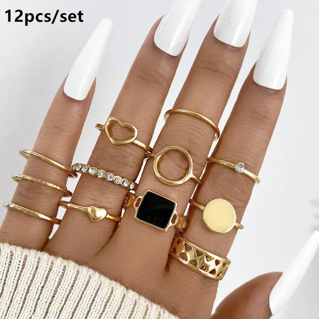 Gold Geometric Ring Set - WanderMart Co.